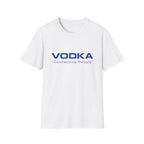 A white short-sleeve crewneck t-shirt with 'VODKA Connecting People' printed in blue across the chest, displayed on a clean white background.