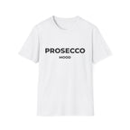 A white short-sleeve crewneck t-shirt with the words 'PROSECCO MOOD' printed in black across the chest, displayed on a clean white background.
